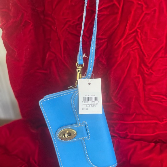 NWT BAG WRISTLET WALLET GENUINE LEATHER FOSSIL IN BRIGHT BLUE - Picture 7 of 10